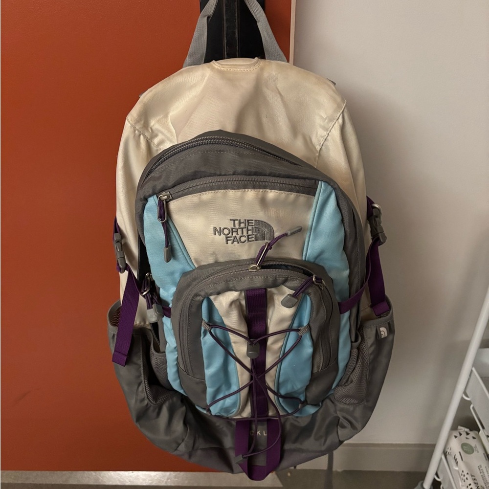 The North Face Heckler Gray and Blue Backpack for Outdoor/Travel/School